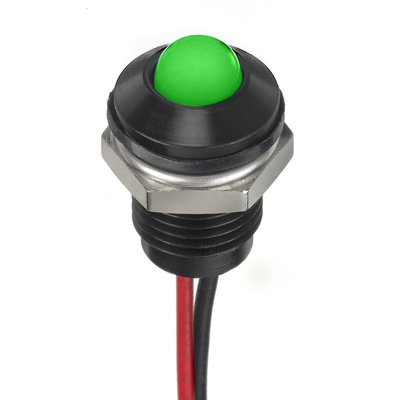 RS PRO Green Panel Mount Indicator, 24V dc, 8mm Mounting Hole Size, Lead Wires Termination, IP67
