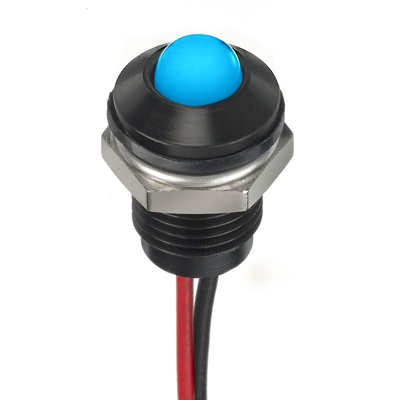 RS PRO Blue Panel Mount Indicator, 24V dc, 8mm Mounting Hole Size, Lead Wires Termination, IP67