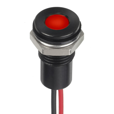 RS PRO Red Panel Mount Indicator, 12V dc, 8mm Mounting Hole Size, Lead Wires Termination, IP67