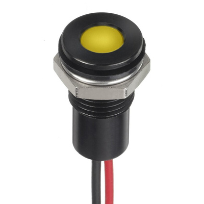 RS PRO Yellow Panel Mount Indicator, 24V dc, 8mm Mounting Hole Size, Lead Wires Termination, IP67