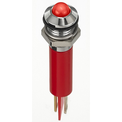RS PRO Red Panel Mount Indicator, 2V dc, 8mm Mounting Hole Size, Faston, Solder Lug Termination, IP67