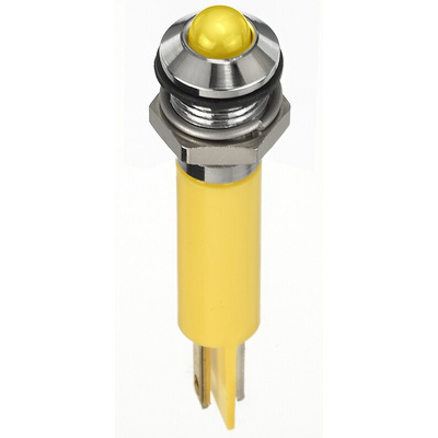 RS PRO Yellow Panel Mount Indicator, 2V dc, 8mm Mounting Hole Size, Faston, Solder Lug Termination, IP67