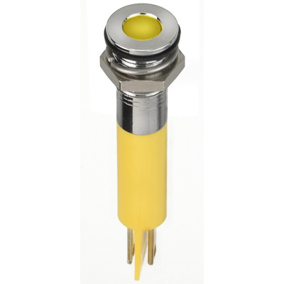 RS PRO Yellow Panel Mount Indicator, 2V dc, 8mm Mounting Hole Size, Faston, Solder Lug Termination, IP67
