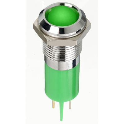 RS PRO Green Panel Mount Indicator, 12V dc, 14mm Mounting Hole Size, Faston, Solder Lug Termination, IP67