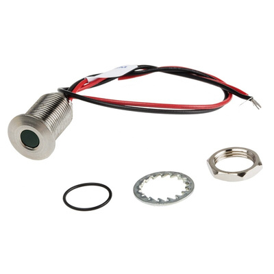 RS PRO Green Panel Mount Indicator, 1.8 → 3.3V dc, 10mm Mounting Hole Size, Lead Wires Termination, IP67