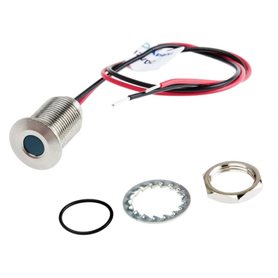 RS PRO Blue Panel Mount Indicator, 10.8 → 13.2V dc, 10mm Mounting Hole Size, Lead Wires Termination, IP67