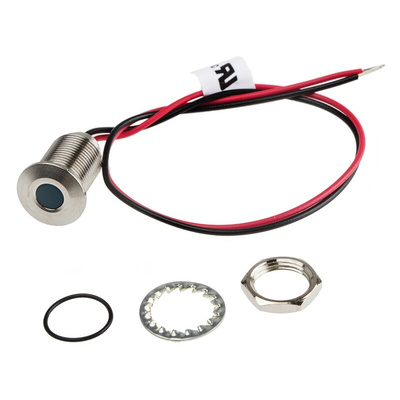 RS PRO Blue Panel Mount Indicator, 21.6 → 26.4V dc, 10mm Mounting Hole Size, Lead Wires Termination, IP67