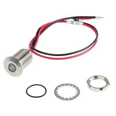 RS PRO Red Panel Mount Indicator, 1.8 → 3.3V dc, 10mm Mounting Hole Size, Lead Wires Termination, IP67