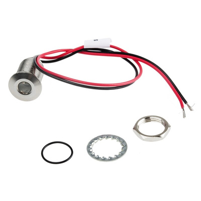RS PRO Red Panel Mount Indicator, 10.8 → 13.2V dc, 10mm Mounting Hole Size, Lead Wires Termination, IP67
