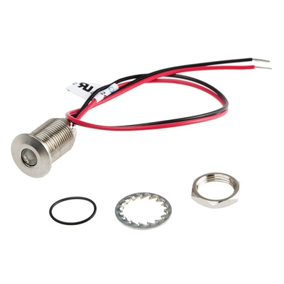 RS PRO Red Panel Mount Indicator, 21.6 → 26.4V dc, 10mm Mounting Hole Size, Lead Wires Termination, IP67