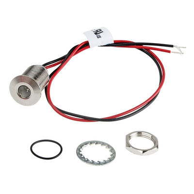 RS PRO Blue Panel Mount Indicator, 21.6 → 26.4V dc, 10mm Mounting Hole Size, Lead Wires Termination, IP67