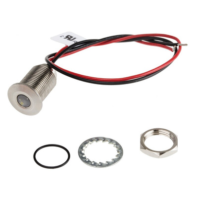 RS PRO White Panel Mount Indicator, 10.8 → 13.2V dc, 10mm Mounting Hole Size, Lead Wires Termination, IP67