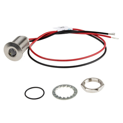 RS PRO White Panel Mount Indicator, 21.6 → 26.4V dc, 10mm Mounting Hole Size, Lead Wires Termination, IP67