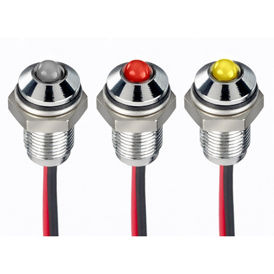 RS PRO Green, Red Panel Mount Indicator, 21.6 → 26.4V dc, 6mm Mounting Hole Size, Lead Wires Termination, IP67
