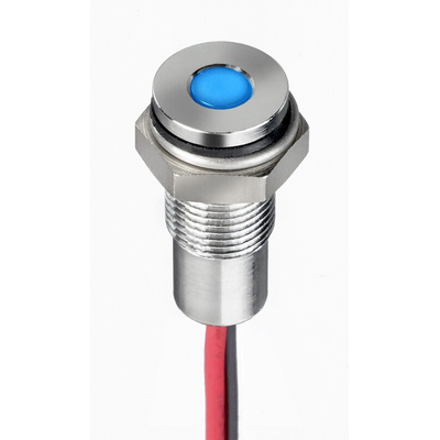 RS PRO Blue Panel Mount Indicator, 1.8 → 3.3V dc, 6mm Mounting Hole Size, Lead Wires Termination, IP67
