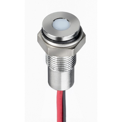 RS PRO White Panel Mount Indicator, 1.8 → 3.3V dc, 6mm Mounting Hole Size, Lead Wires Termination, IP67