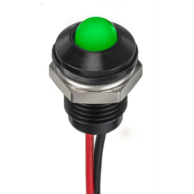 RS PRO Green, Red Panel Mount Indicator, 21.6 → 26.4V dc, 6mm Mounting Hole Size, Lead Wires Termination, IP67