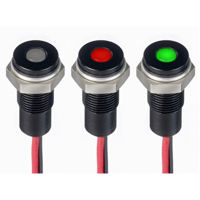 RS PRO Green, Red Panel Mount Indicator, 1.8 → 3.3V dc, 6mm Mounting Hole Size, Lead Wires Termination, IP67