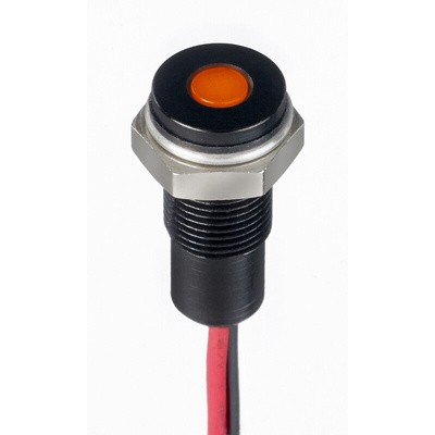 RS PRO Orange Panel Mount Indicator, 10.8 → 13.2V dc, 6mm Mounting Hole Size, Lead Wires Termination, IP67