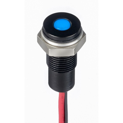 RS PRO Blue Panel Mount Indicator, 21.6 → 26.4V dc, 6mm Mounting Hole Size, Lead Wires Termination, IP67