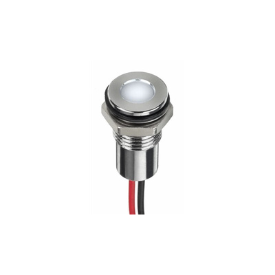 RS PRO White Panel Mount Indicator, 1,8 → 3,3V dc, 8mm Mounting Hole Size, Lead Wires Termination, IP67