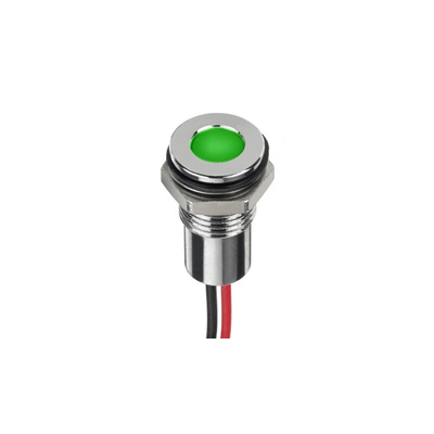 RS PRO Hyper Green Panel Mount Indicator, 12V dc, 8mm Mounting Hole Size, Lead Wires Termination, IP67