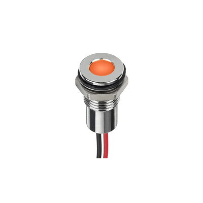 RS PRO Hyper Orange Panel Mount Indicator, 12V dc, 8mm Mounting Hole Size, Lead Wires Termination, IP67