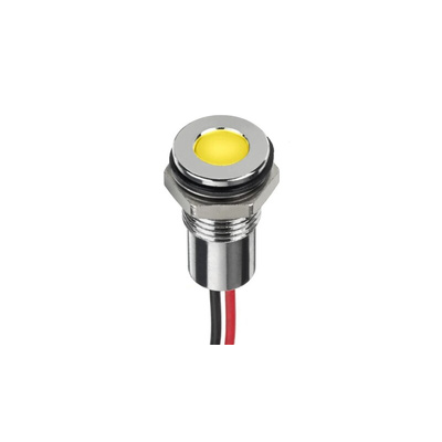 RS PRO Hyper Yellow Panel Mount Indicator, 24V dc, 8mm Mounting Hole Size, Lead Wires Termination, IP67