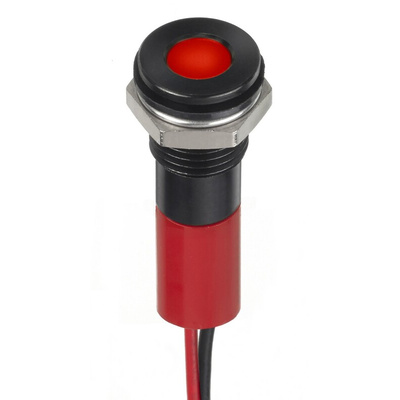 RS PRO Red Panel Mount Indicator, 12V dc, 8mm Mounting Hole Size, Lead Wires Termination, IP67