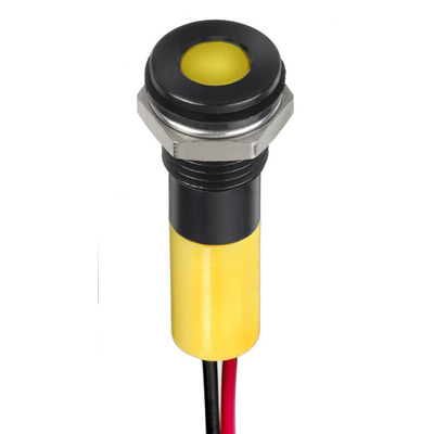 RS PRO Yellow Panel Mount Indicator, 2V dc, 8mm Mounting Hole Size, Lead Wires Termination, IP67