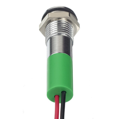 RS PRO Green Panel Mount Indicator, 2V dc, 8mm Mounting Hole Size, Lead Wires Termination, IP67