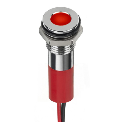RS PRO Red Panel Mount Indicator, 24V dc, 8mm Mounting Hole Size, Lead Wires Termination, IP67
