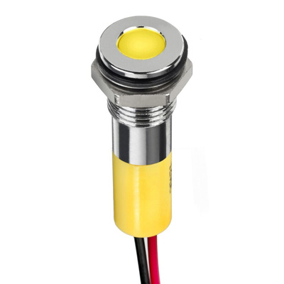 RS PRO Yellow Panel Mount Indicator, 2V dc, 8mm Mounting Hole Size, Lead Wires Termination, IP67