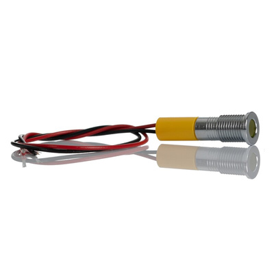 RS PRO Yellow Panel Mount Indicator, 24V dc, 8mm Mounting Hole Size, Lead Wires Termination, IP67