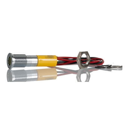 RS PRO Yellow Panel Mount Indicator, 24V dc, 8mm Mounting Hole Size, Lead Wires Termination, IP67