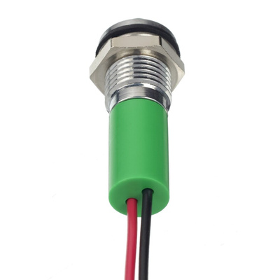RS PRO Green Panel Mount Indicator, 12V dc, 8mm Mounting Hole Size, Lead Wires Termination, IP67