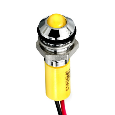 RS PRO Yellow Panel Mount Indicator, 24V dc, 8mm Mounting Hole Size, Lead Wires Termination, IP67