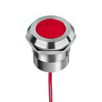 RS PRO Red Panel Mount Indicator, 12 → 24V ac/dc, 25mm Mounting Hole Size, Lead Wires Termination, IP67, IP69K