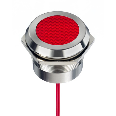 RS PRO Red Panel Mount Indicator, 12 → 24V ac/dc, 30mm Mounting Hole Size, Lead Wires Termination, IP67, IP69K
