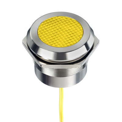 RS PRO Yellow Panel Mount Indicator, 12 → 24V ac/dc, 30mm Mounting Hole Size, Lead Wires Termination, IP67, IP69K
