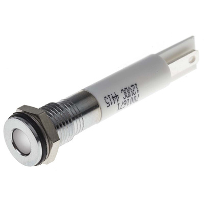 RS PRO White Panel Mount Indicator, 12V dc, 8mm Mounting Hole Size, Solder Tab Termination, IP67