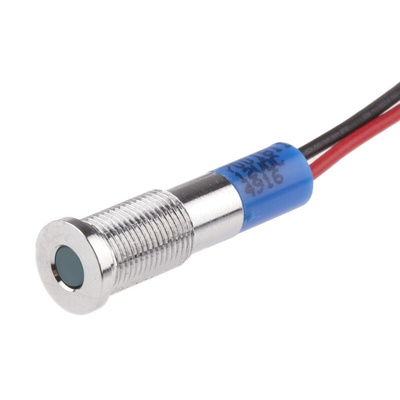 RS PRO Blue Panel Mount Indicator, 12V dc, 6mm Mounting Hole Size, Lead Wires Termination, IP67