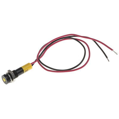 RS PRO Yellow Panel Mount Indicator, 24V dc, 6mm Mounting Hole Size, Lead Wires Termination, IP67