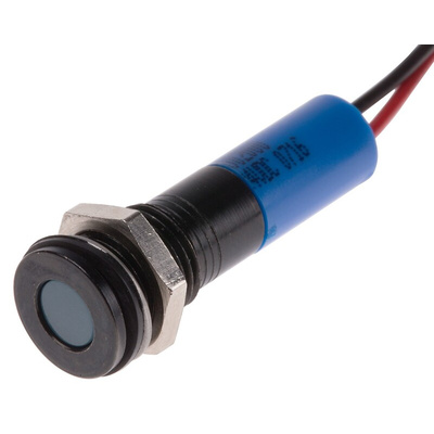 RS PRO Blue Panel Mount Indicator, 24V dc, 8mm Mounting Hole Size, Lead Wires Termination, IP67
