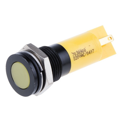 RS PRO Yellow Panel Mount Indicator, 220V ac, 14mm Mounting Hole Size, Solder Tab Termination, IP67