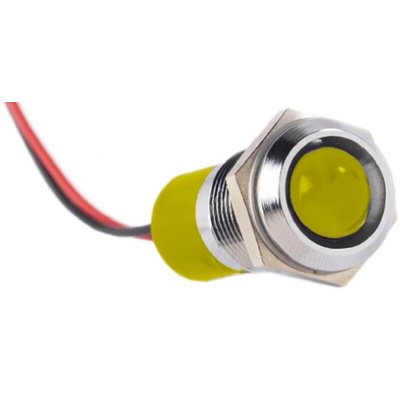 RS PRO Yellow Panel Mount Indicator, 220V ac, 14mm Mounting Hole Size, Lead Wires Termination, IP67