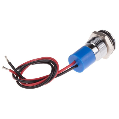 RS PRO Blue Panel Mount Indicator, 220V ac, 14mm Mounting Hole Size, Lead Wires Termination, IP67