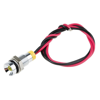 RS PRO Yellow Panel Mount Indicator, 2V dc, 6mm Mounting Hole Size, Lead Wires Termination, IP67