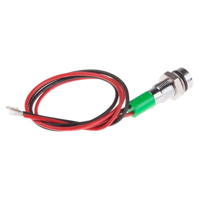 RS PRO Green Panel Mount Indicator, 12V dc, 6mm Mounting Hole Size, Lead Wires Termination, IP67
