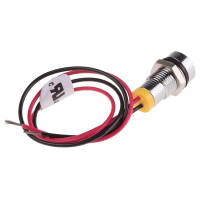 RS PRO Yellow Panel Mount Indicator, 2V dc, 8mm Mounting Hole Size, Lead Wires Termination, IP67